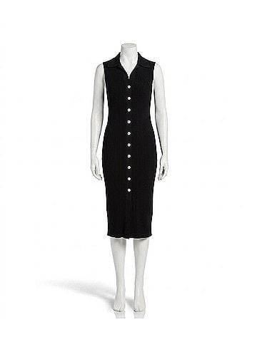 Karen Kane Ribbed Sleeveless Button Front Midi Dress in Black (view 1)