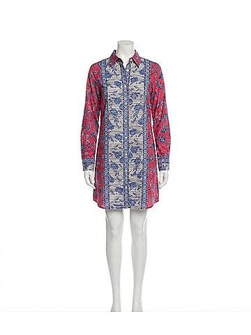 Karen Kane Long Sleeve Border Print Shirtdress in Red (view 1)