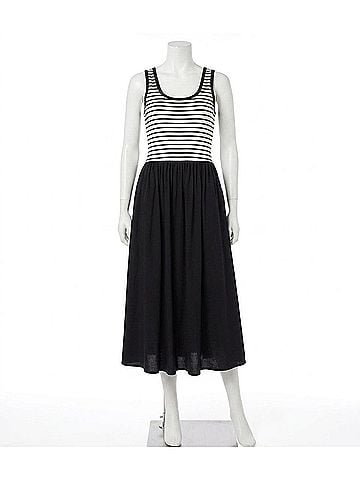 Karen Kane Sleeveless Stripe Bodice Mixed-Media Midi Dress in Ivory With Black (view 1)