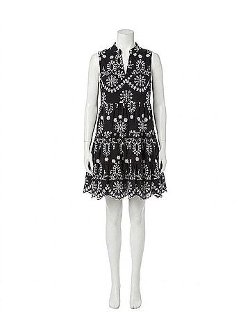 Karen Kane Sleeveless Eyelet Mini Dress in Black With Off White (view 1)