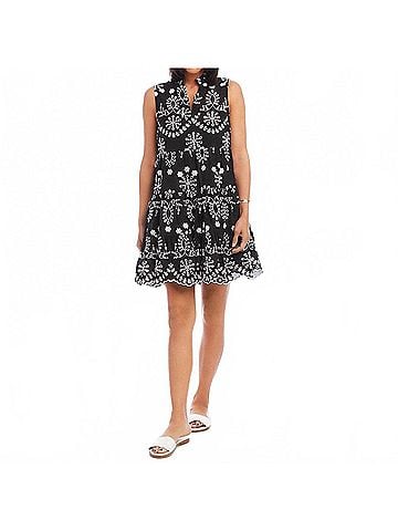Karen Kane Sleeveless Eyelet Mini Dress in Black With Off White (view 2)