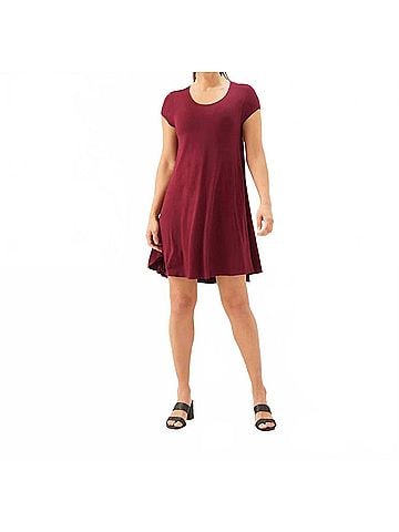 Karen Kane Maggie Trapeze Mini Dress in Burgundy (view 2)