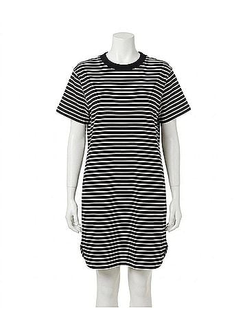 Karen Kane Stripe Short Sleeve Dress in Black With Ivory (view 1)