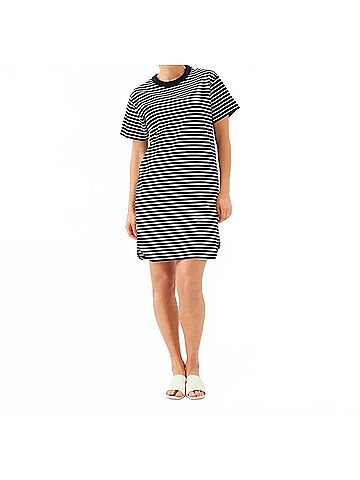 Karen Kane Stripe Short Sleeve Dress in Black With Ivory (view 2)