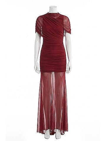 Amanda Uprichard Evianna Mesh Gown in Burgundy (view 1)