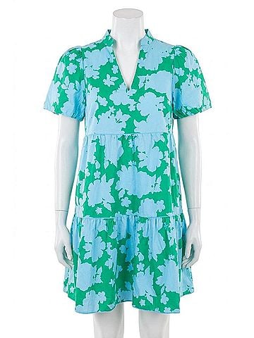 Sugarlips Riona Floral Candace Tiered Mini Dress in Green (view 1)