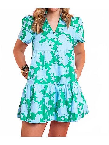 Sugarlips Riona Floral Candace Tiered Mini Dress in Green (view 2)