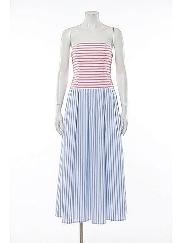 TCEC Coastal Stripe Strapless Midi Dress in Blue (view 1)