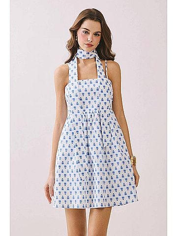 TCEC Choker Mini Dress in Bluebell Breeze (view 2)