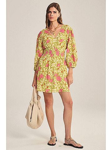 Velvet by Graham & Spencer Blossom Printed Lurex Draya Mini Dress in Mimosa (view 2)