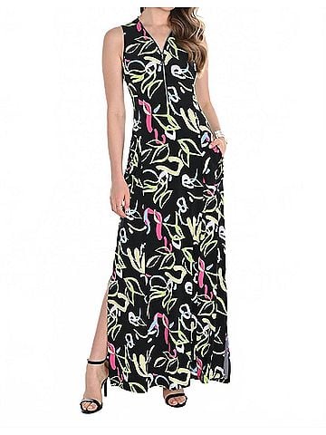 Frank Lyman Design Doodle Print A Line Maxi Dress in Black/Multi (view 2)