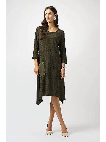 Joseph Ribkoff Scoop Neck Asymmetrical Dress in Avocado (view 2)