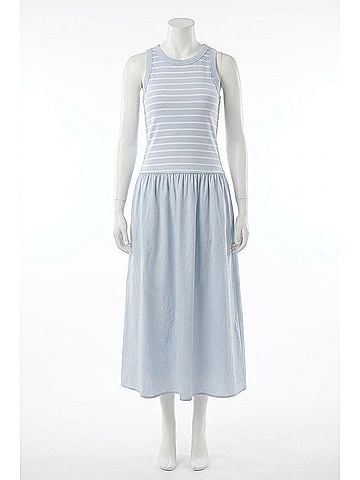 Velvet by Graham & Spencer Stripe Rib And Poplin Mixed Media Romina Dress in Ice (view 1)