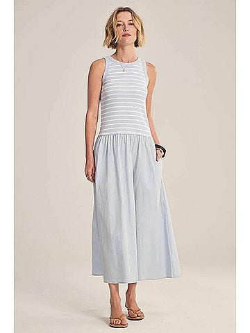 Velvet by Graham & Spencer Stripe Rib And Poplin Mixed Media Romina Dress in Ice (view 2)