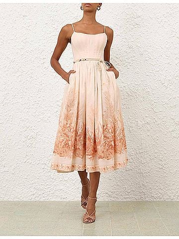 Zimmermann Wanderlust Corset Midi Dress in Coral (view 2)