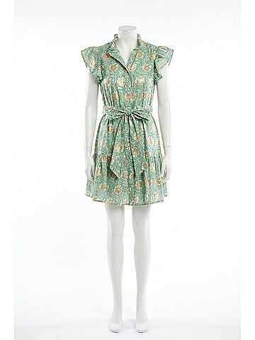 Oliphant Ruffle Collar Button Mini Dress in Mughal Green (view 1)