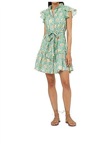 Oliphant Ruffle Collar Button Mini Dress in Mughal Green (view 2)