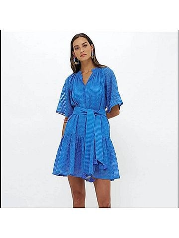 Oliphant Raglan Belted Mini Dress in Delray Blue (view 2)