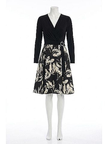 Joseph Ribkoff Signature Silky Knit &amp; Jacquard Floral Fit And Flare Mini Dress in Black/Off White (view 1)