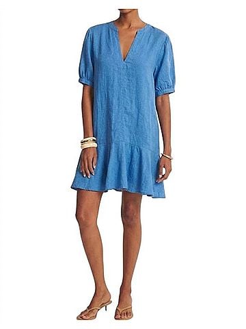 Velvet by Graham & Spencer Short Sleeve Tunic Dress in Bluejay (view 2)