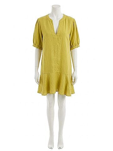 Velvet by Graham & Spencer Short Sleeve Tunic Dress in Citron (view 1)
