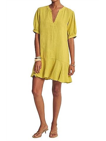 Velvet by Graham & Spencer Short Sleeve Tunic Dress in Citron (view 2)