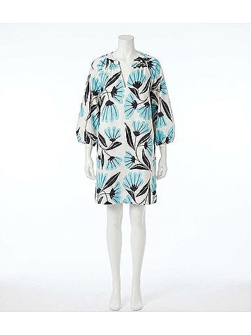 Karen Kane Puff Sleeve Peasant Dress - Petite Petite in Aqua Bloom Print (view 1)