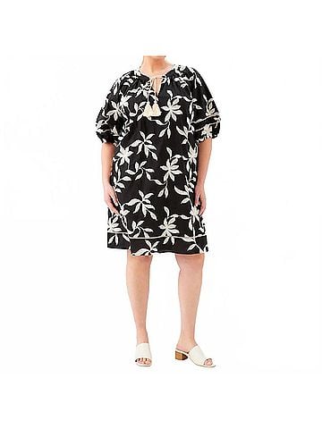 Karen Kane Puff Sleeve Tassel Dress - Plus in Black (view 2)