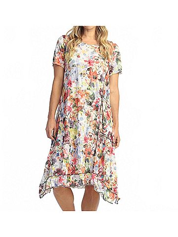 Jess & Jane April Crushed Short Sleeves Pocket Dress in Multi (view 2)