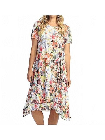 Jess & Jane April Crushed Short Sleeves Pocket Dress in Multi (view 2)