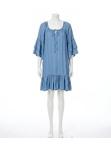 Karen Kane Ruffle Hem Mini Dress - Petite in Chambray (view 1)