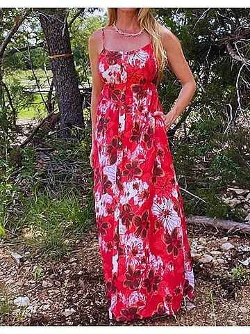 Kori America Smocked Back Floral Dress in Red (view 2)