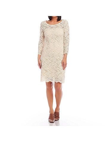 Karen Kane Scoop Neck Lace Dress in Ecru (view 2)