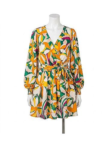 Flying Tomato Sandra Surplice Long Sleeve Chiffon Mini Dress in Orange (view 1)