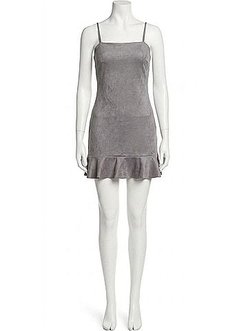 Susana Monaco String Ruffle Faux Suede Mini Dress in Silver (view 1)