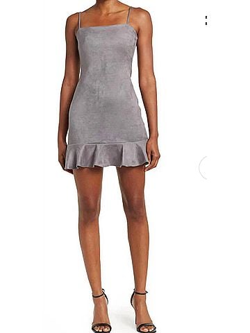 Susana Monaco String Ruffle Faux Suede Mini Dress in Silver (view 2)