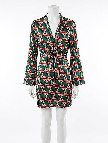 TCEC Farrah Geometric Print Satin Dress in Hunter Green (view 1)