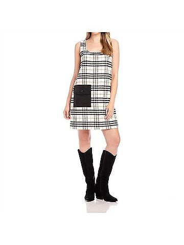 Karen Kane Plaid Shift Dress in Cream (view 2)