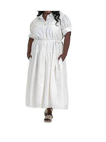Tanya Taylor Carrington Dress - Plus in Cool White (view 2)