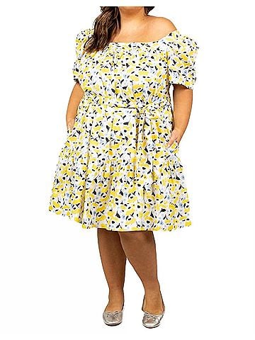 Tanya Taylor Serena Dress - Plus in Yellow/White (view 2)