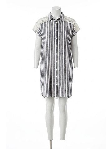 Kori America Embellished Boyfriend Shirt Mini Dress in Grey (view 1)