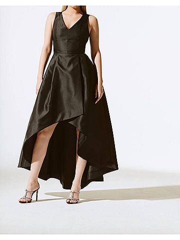 Joseph Ribkoff Faux Wrap High-Low Long Gown in Black (view 2)