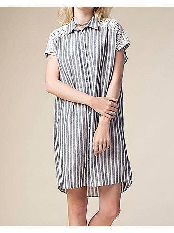 Kori America Embellished Boyfriend Shirt Mini Dress in Grey (view 2)