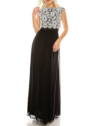 Aidan Mattox Embellished Lace Top Evening Dress in Ivory Black (view 2)