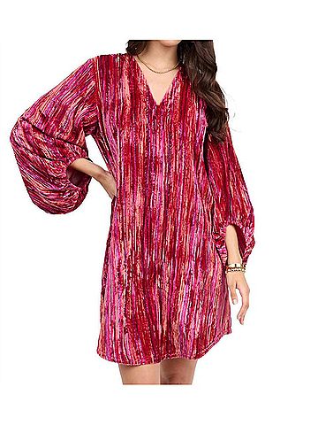 Ivy Jane V-Neck Velvet Striped Dress in Raspberry (view 2)