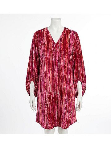Ivy Jane V-Neck Velvet Striped Dress in Raspberry (view 1)