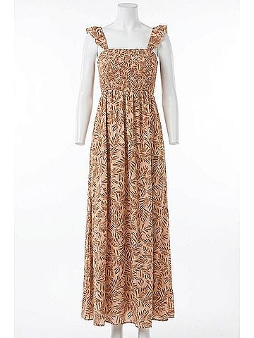 THML Smocked Slit Dress in Taupe (view 1)