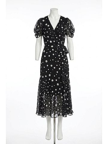 Joseph Ribkoff Dot Chiffon Belted Wrap Dress in Black/Vanilla (view 1)