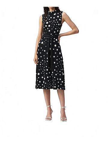 Joseph Ribkoff Polka Dot Belted Midi Dress in Black/Vanilla (view 2)