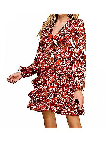 TCEC Tilly V-Neck Mini Dress in Red (view 2)